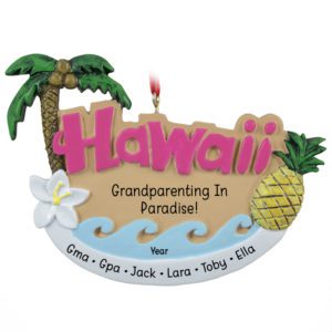 Personalized Grandparents With 4 Grandkids In Hawaii Souvenir Ornament