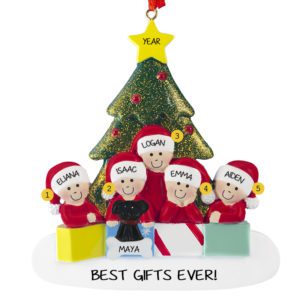 Personalized Five Grandkids And Pet Glittered Tree Ornament
