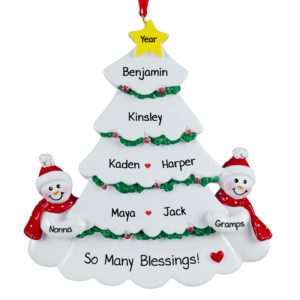 Grandparents With 6 Grandkids White Christmas Tree Ornament