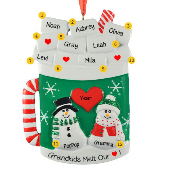 Grandparents + 7 Grandkids Christmas Mug Ornament