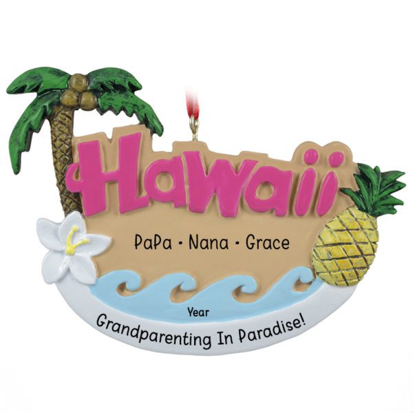Personalized Grandparents With Grandchild In Hawaii Souvenir Ornament