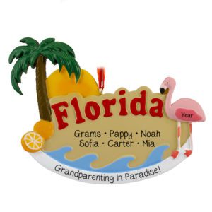 Grandparents And 4 Grandkids Vacation To Florida Flamingo Ornament