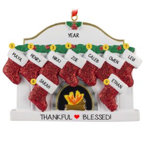 Personalized 9 Grandkids Glittered Stockings Fireplace Ornament