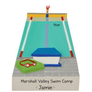 Personalized Swim Camp Race Block And Goggles Ornament