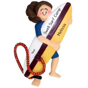 Personalized GIRL Surfer Going To Surf Camp Ornament BRUNETTE