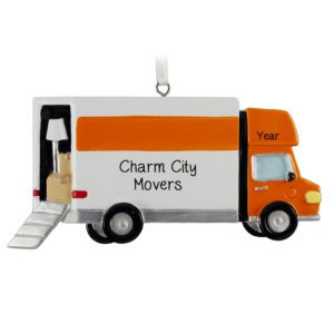Personalized Moving Company Orange And White Truck Ornament