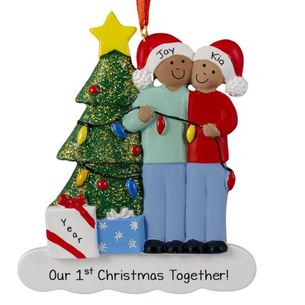 African American Couple 1st Christmas Together Glittered Tree Ornament