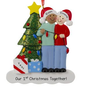 African American MALE And Caucasian FEMALE 1st Christmas Together Ornament