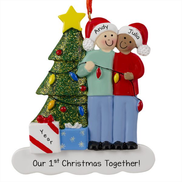 Caucasian MALE And African American FEMALE 1st Christmas Together Ornament