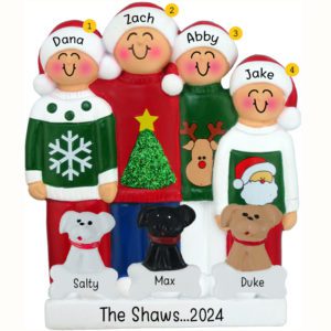 Personalized Family Of 4 And 3 Pets Ugly Christmas Sweaters Ornament