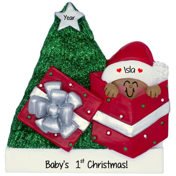 Personalized Baby Girl's 1st Christmas Glittered Tree Ornament African American