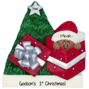 Godson's 1st Christmas Baby In Gift Glittered Tree Ornament African American