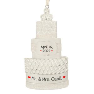 Personalized Pearly White Wedding Cake With Roses Glittered Ornament