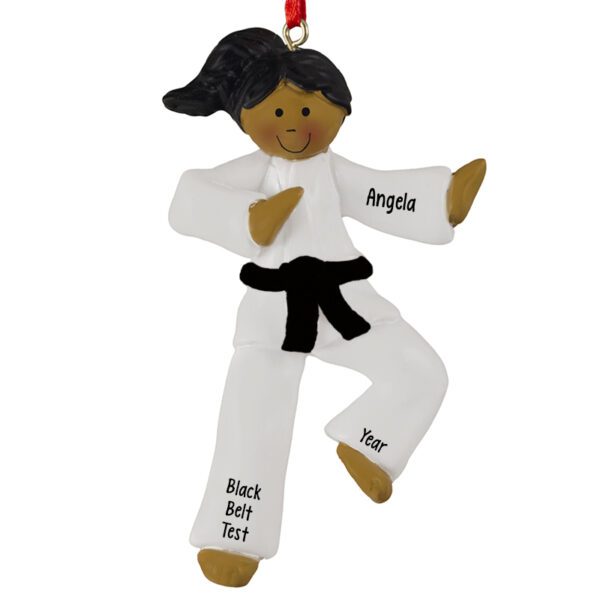 Image of African American Karate GIRL BLACK Belt Ornament