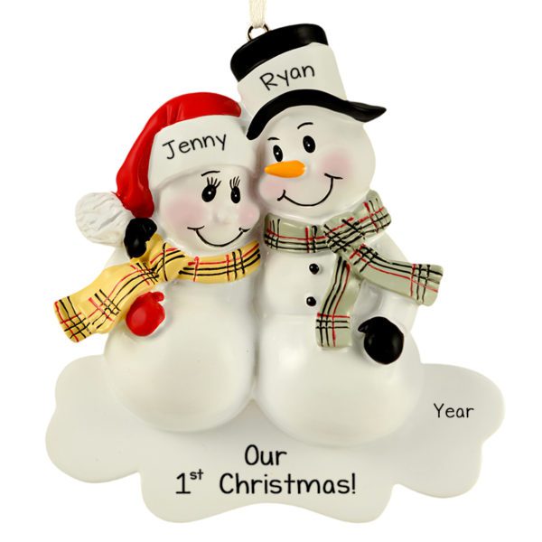 Our 1st Christmas Snow Couple Plaid Scarves Ornament