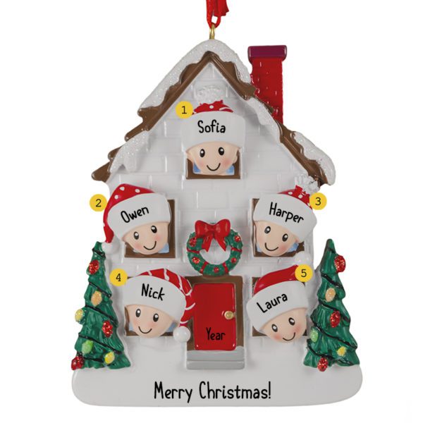 Personalized Family Of 5 In Festive Home Ornament