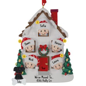 Personalized Family Of 5 With 1 Pet In New Home Ornament