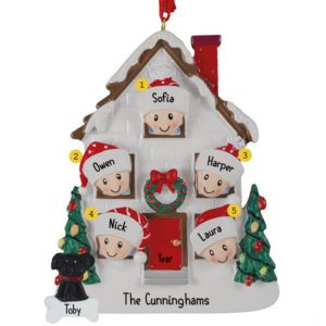 Image of Personalized Family Of 5 With 1 Pet White Festive Home Ornament