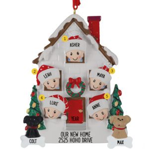 Personalized Family Of 5 With 2 Pets In New Home Ornament