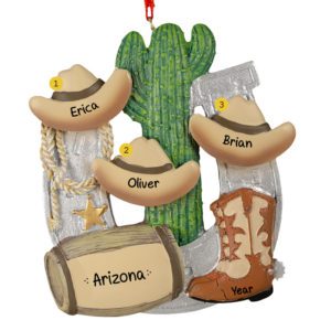 Image of Personalized Family Of 3 Western Travel Souvenir Cowboy Hats Ornament