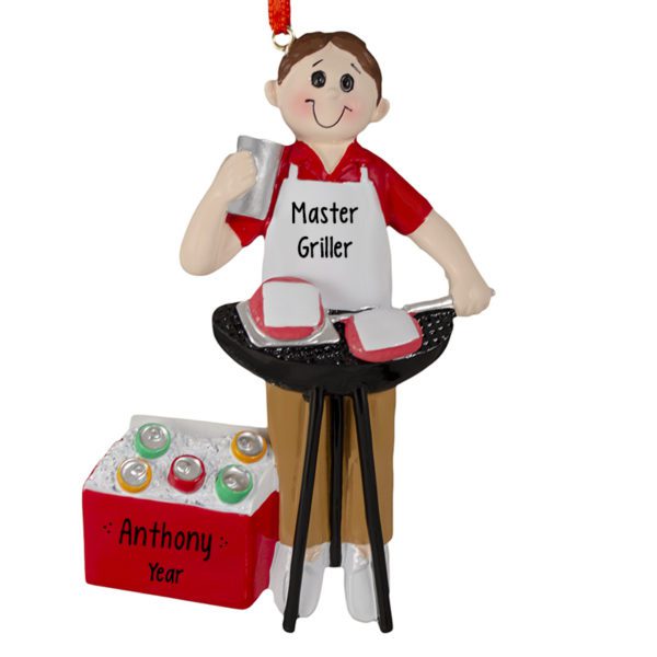 Personalized Man Grilling At BBQ With Cooler Ornament
