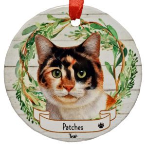 CALICO Cat Personalized Ceramic Wreath Ornament