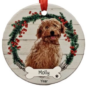 RUST Goldendoodle Personalized Ceramic Wreath Ornament