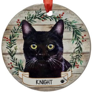 Image of BLACK Cat Personalized Ceramic Wreath Ornament