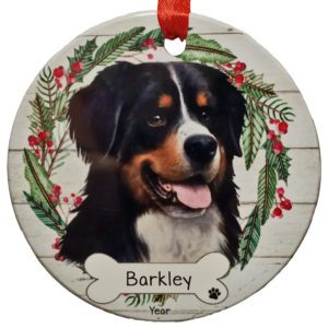 Bernese Mountain Dog Personalized Ceramic Wreath Ornament