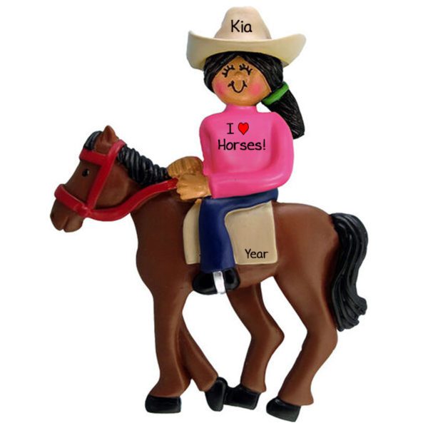 FEMALE Horseback Rider PINK Shirt Christmas Ornament African American