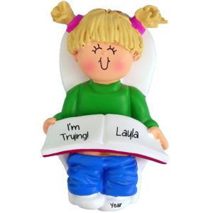 BLONDE Little Girl Learning To Potty Train Personalized Ornament