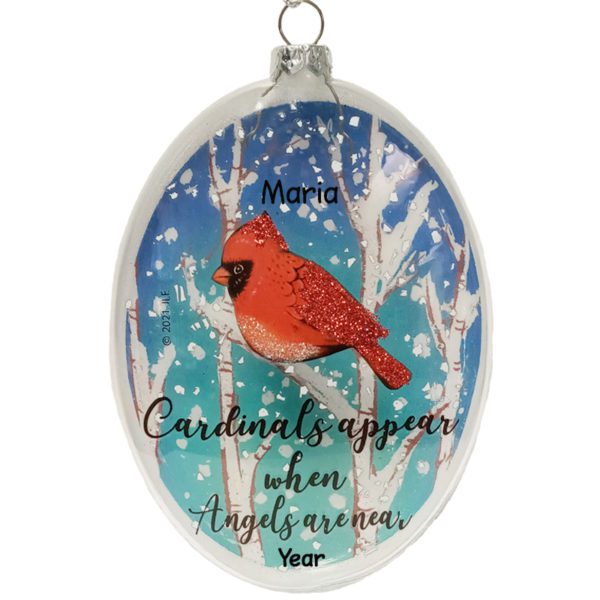 Personalized Cardinals And Angels Glittered Glass Ornament