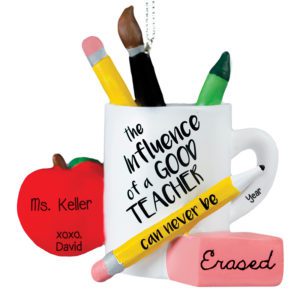 Personalized Teacher 3-D Mug With Supplies And Eraser Ornament