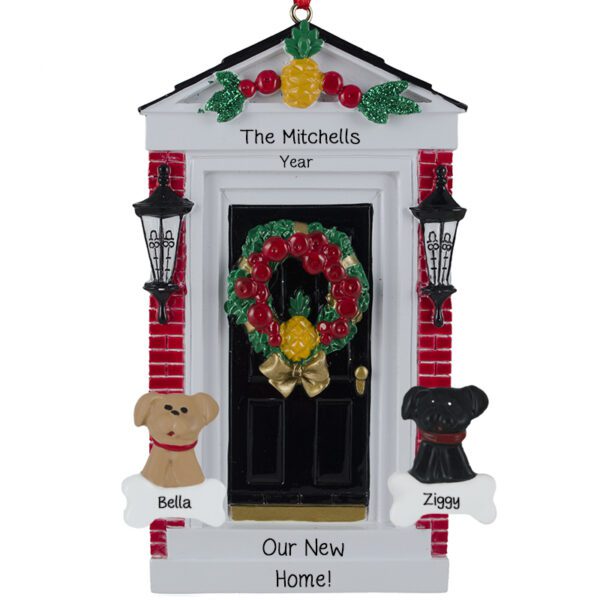 Personalized Our New Home BLACK Door With 2 Pets Ornament