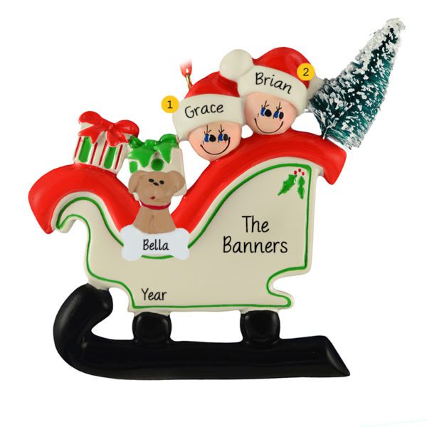 Personalized Couple In Sleigh With Pet Ornament