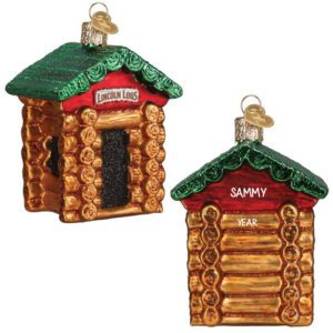 Image of Personalized Lincoln Logs Glittered Cabin 3-D Ornament