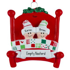Image of Personalized Empty Nesters Red Bed Festive Ornament