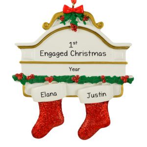 First Engaged Christmas Glittered Stockings Personalized Ornament