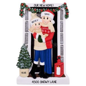 New Home Couple In Front Of Festive Door Personalized Ornament