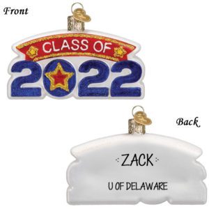Personalized College Graduation Class Of 2022 Glittered Glass Ornament