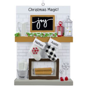Personalized LGBTQ+ Couple Christmas Festive Mantle With Stockings Ornament