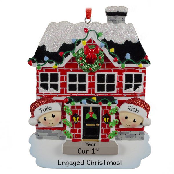 Personalized 1st Engaged Christmas Couple In Brick House Ornament