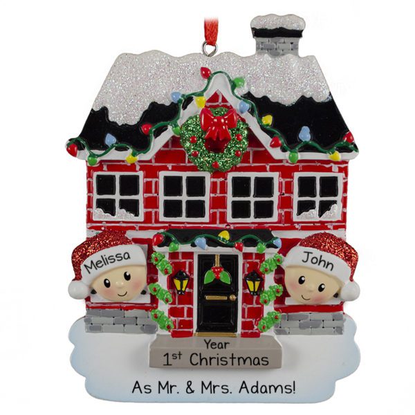 Image of Personalized 1st Married Christmas Couple In Brick House Ornament