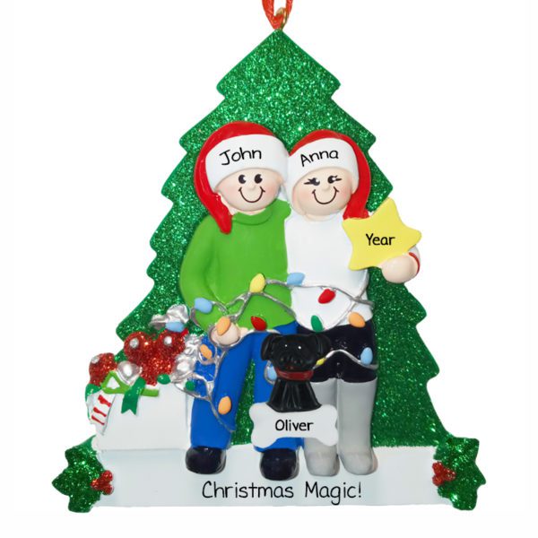 Couple Holding STAR With Pet Glittered Tree Personalized Ornament