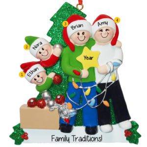 Personalized Family Of 4 Holding STAR Glittered Tree Ornament