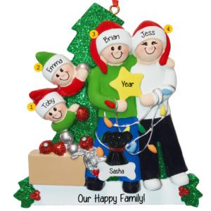 Image of Family Of 4 Holding STAR With Pet Glittered Tree Ornament