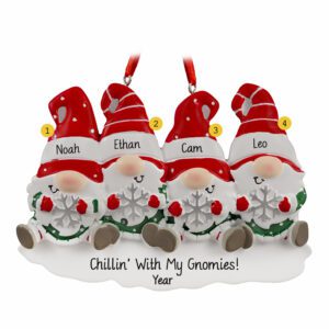 Image of Personalized Family Of 4 Gnomes Holding Snowflakes Ornament
