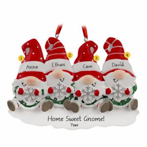 Four Gnomes Holding Snowflakes Personalized Family Ornament