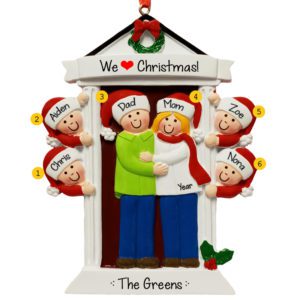 Image of Personalized Door Family Of 6 Festive Ornament BLONDE