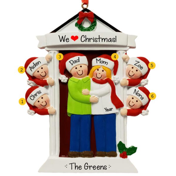 Personalized Door Family Of 6 Festive Ornament BLONDE